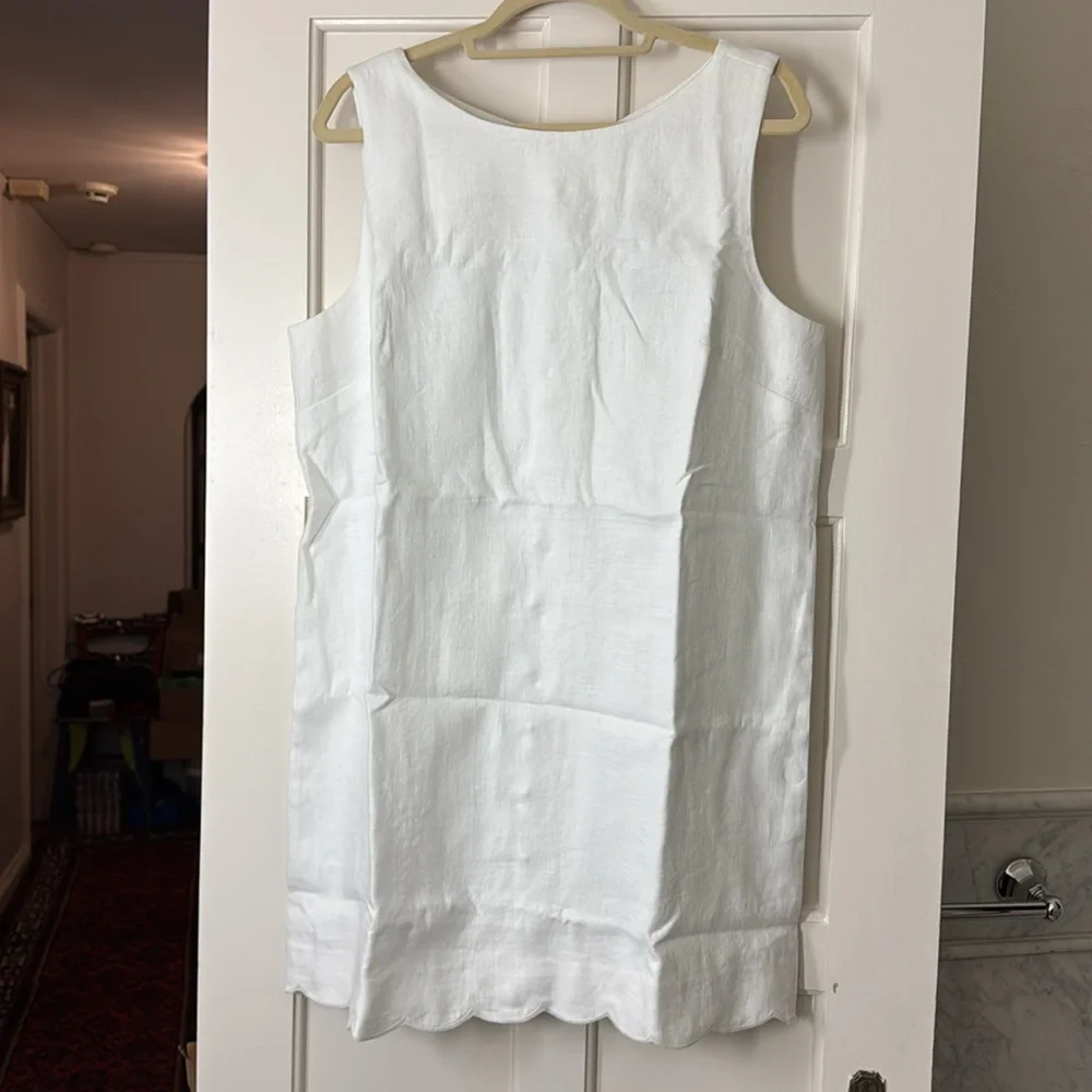 J.Crew Scalloped-trim shift dress in linen CA670